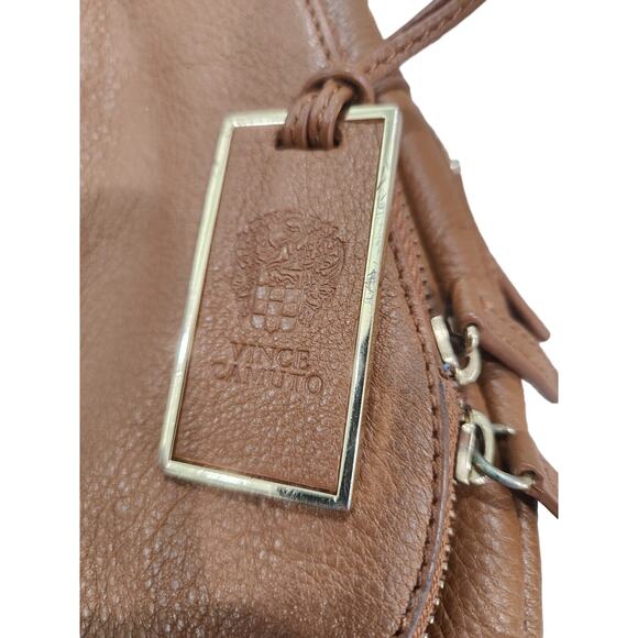 Vince Camuto Leather Crossbody Bag Brown Gold Hardware Adjustable Strap - Picture 2 of 8